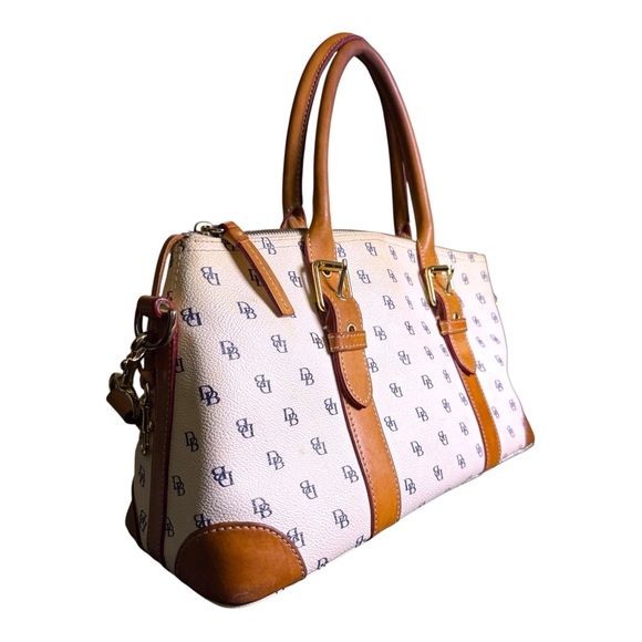 Dooney & Bourke Monogram Signature Satchel Cream Leather Top Handle Crossbody - Picture 3 of 13